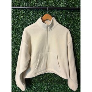Aritzia TNA Large Beige Polar Half Zip Crop Pullover
